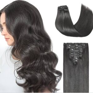 LUVME Natural Black Remy Human Hair 18 Inch Clip In Hair Extensions